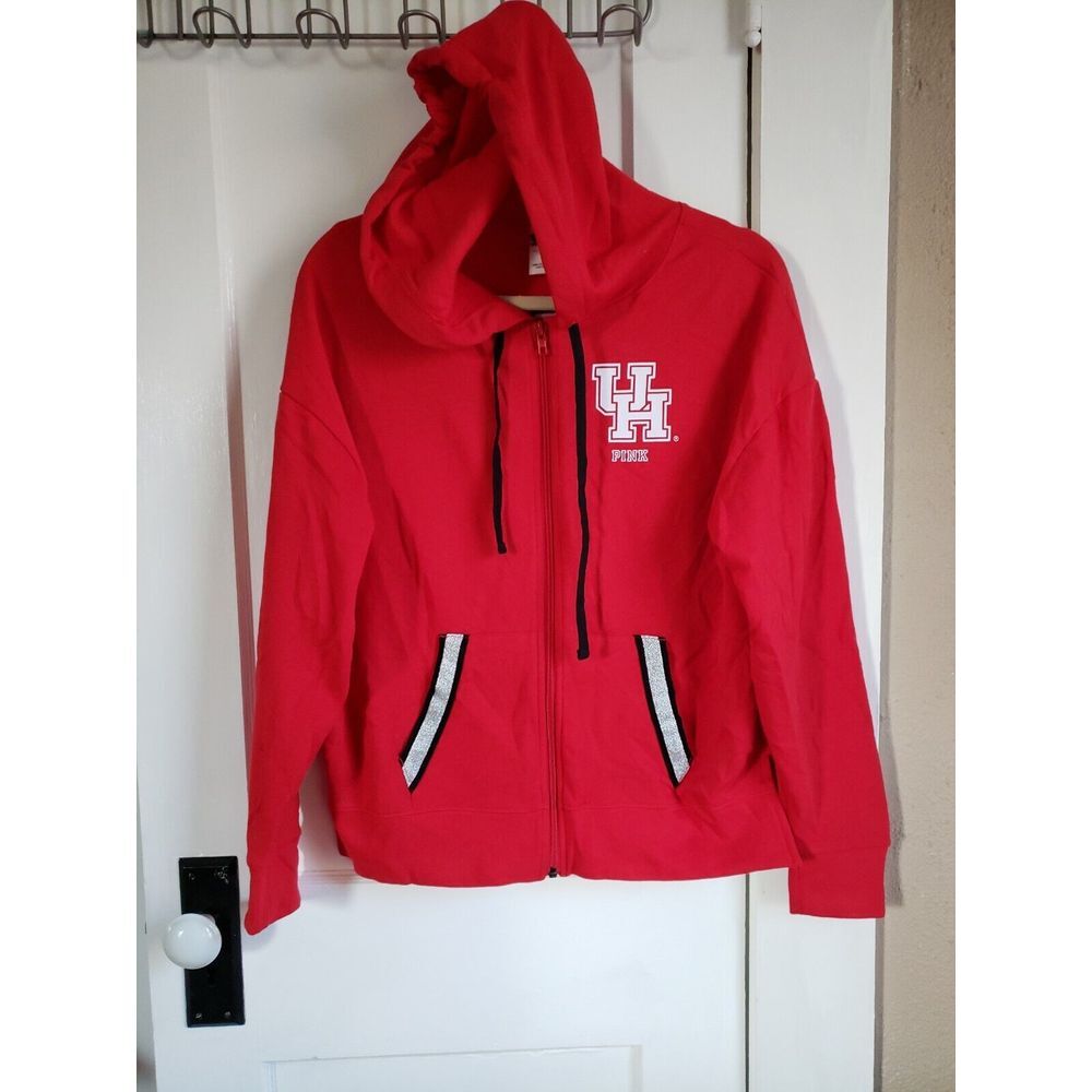 PINK with 5th&ocean Houston Cougars red full zip Hoodie | Embroidered | Small